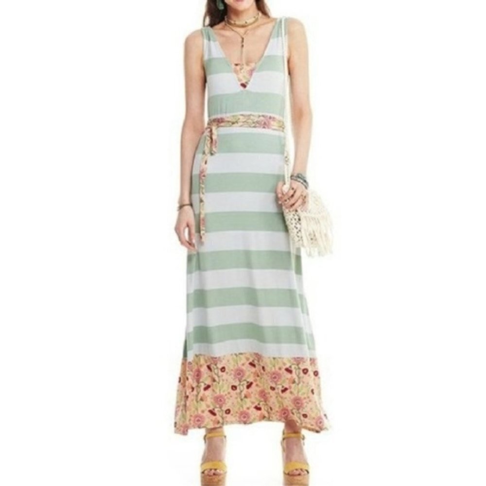 MATILDA JANE Seaside Afternoon Maxi Striped Floral Belted Dress Size Medium